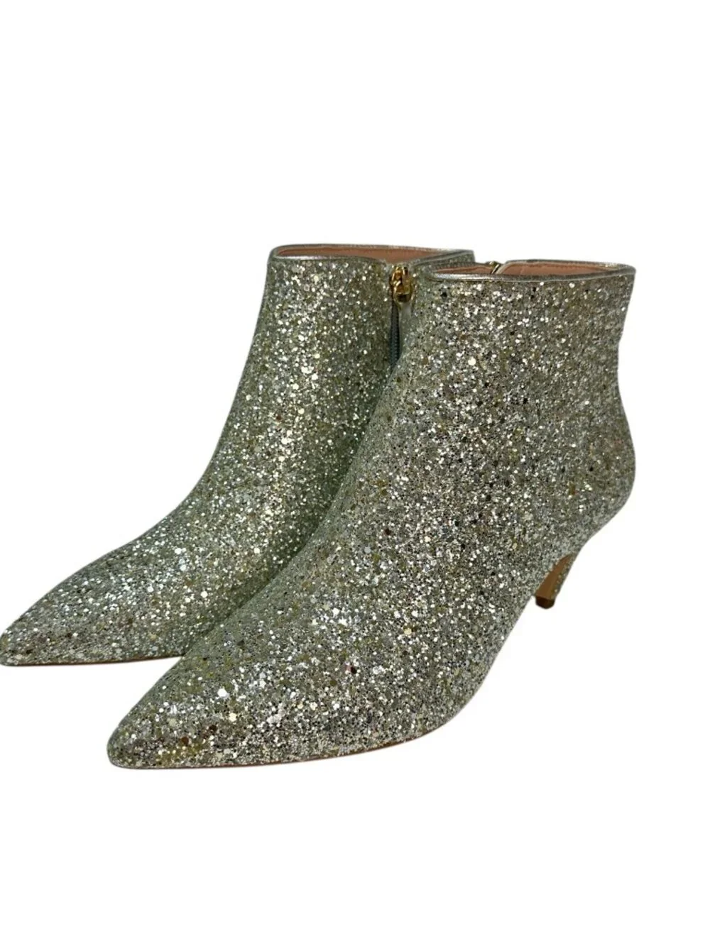 Kate Spade Women's Stan Kitten Heel Glitter Booties Silver Size 8 M